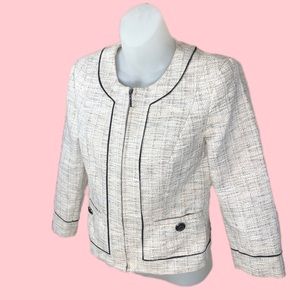 White House Black Market Stunning Professional Tan & Pink Tweed Style Blazer